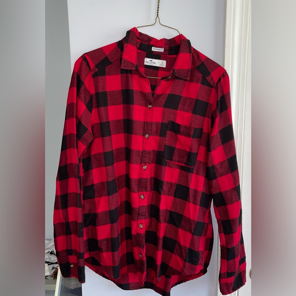 Hollister Red and Black Oversized Flannel